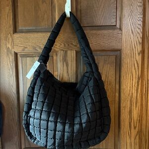 Street Level Black Quilted Hobo Bag